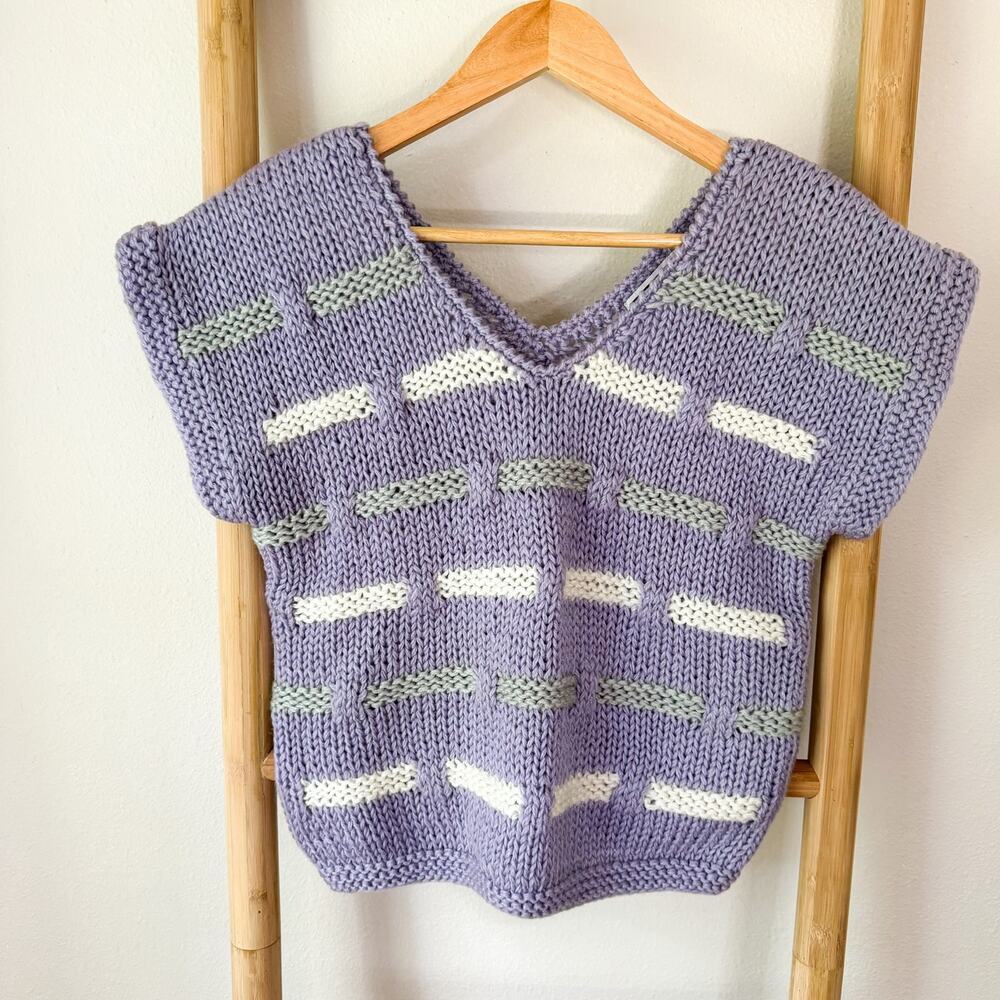 Andrew St. John Lavender Chunky Knit Sweater Short Sleeve Pullover Small